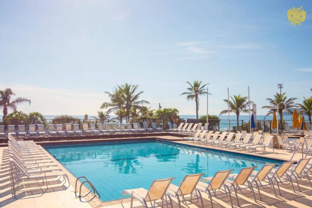 Chairs around a luxury resort pool
