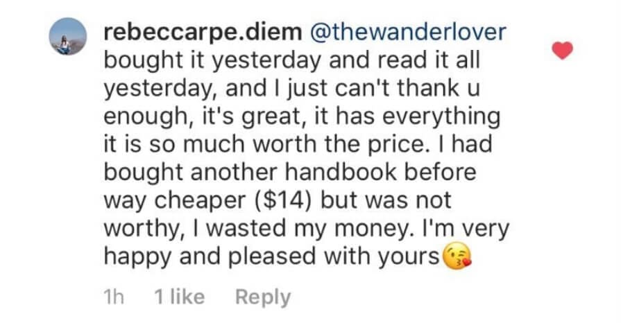 Rebeccarpe.diem says the travel influencer handbook is so much worth the price.
