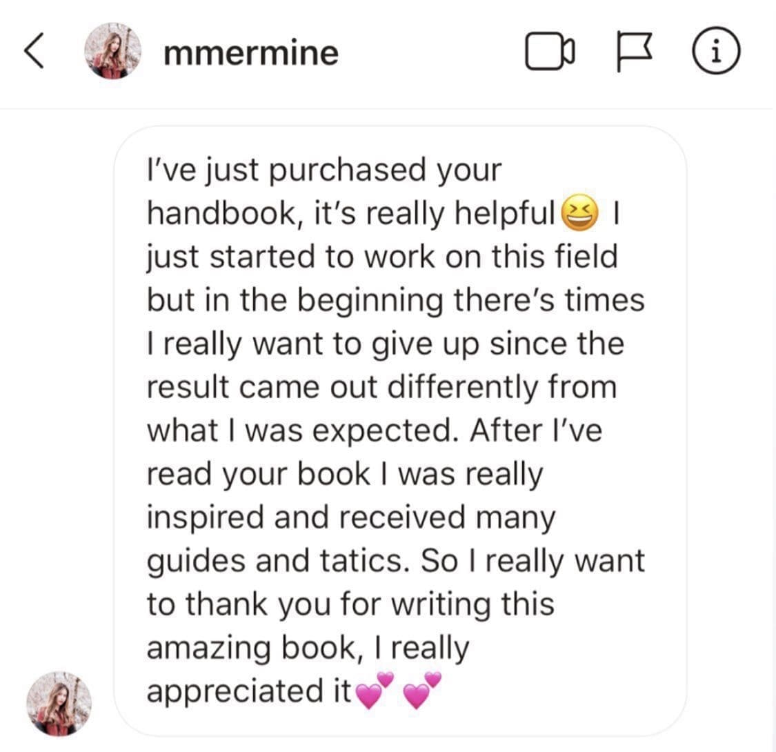 Mmermine messaged after reading the travel influencer handbook, saying how awesome it is!