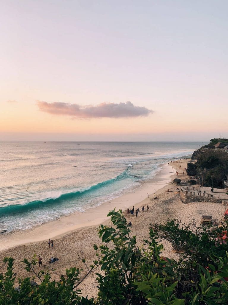 Sunset views overlooking a beautiful blue water beach called Dreamland