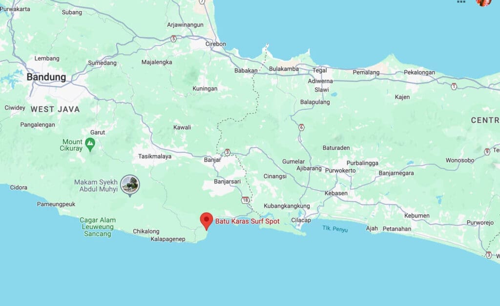 Map of Batukaras Surf Spot