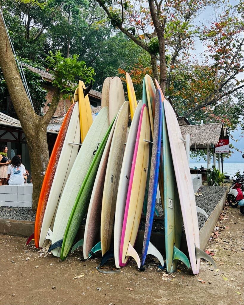 Longboard surfboards on Pantai Batu Karas