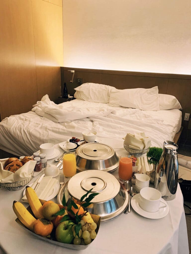 Breakfast room service at the Knickerbocker Hotel