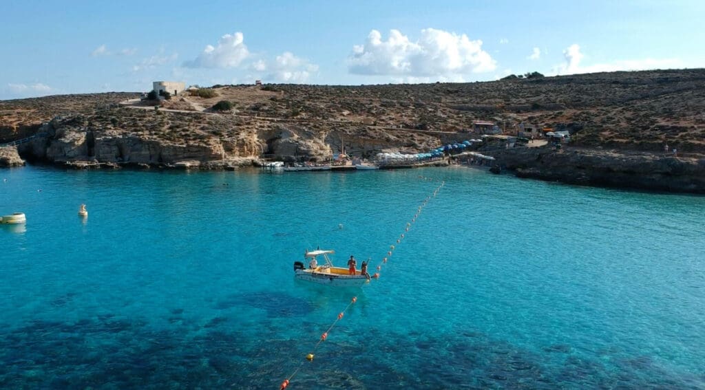 Drone shot of Blue Lagoon Malta