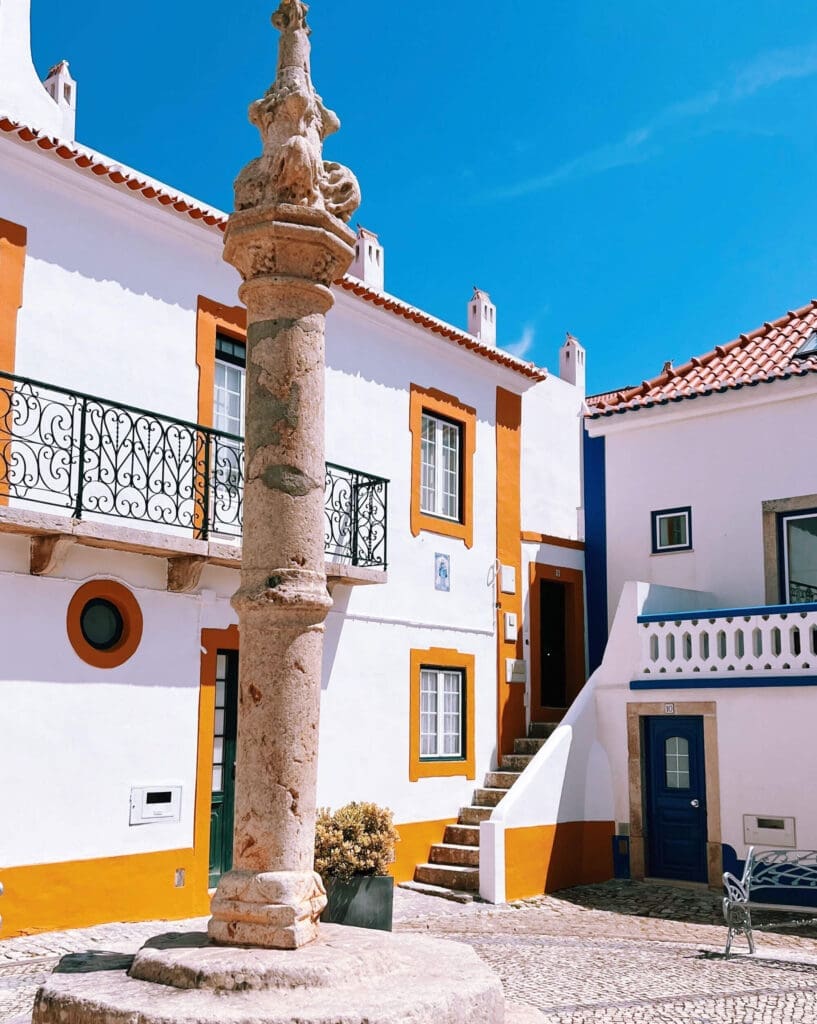 Yellow and white building in Ericeira Portugal