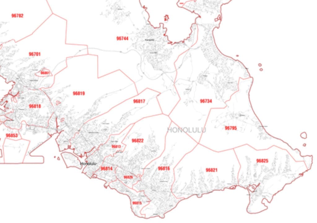 Map of Honolulu Hawaii Zip Codes